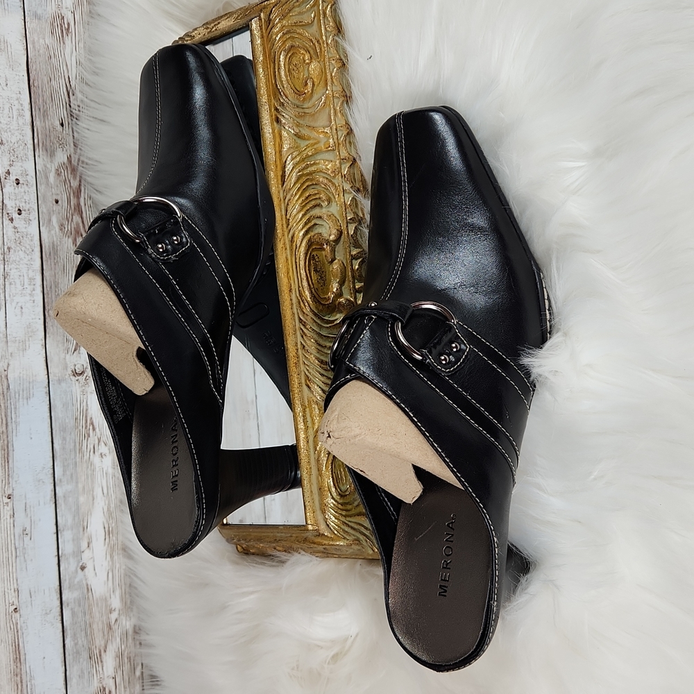 Merona, Women's Black Stick in heels with white top stitch and silver ha… - Picture 4 of 11